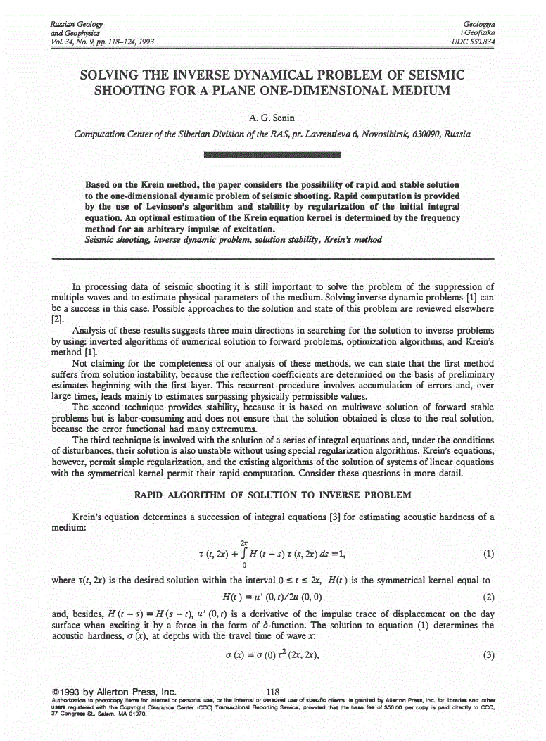 SOLVING THE INVERSE DYNAMICAL PROBLEM OF SEISMIC SHOOTING FOR A PLANE ...