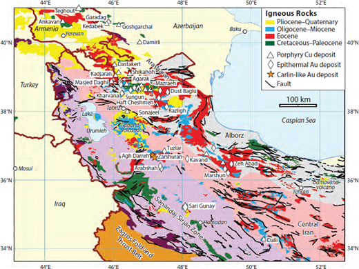 geologic map of northwestern iran showing the locations of mesozoic and cenozoic igneous rocks and